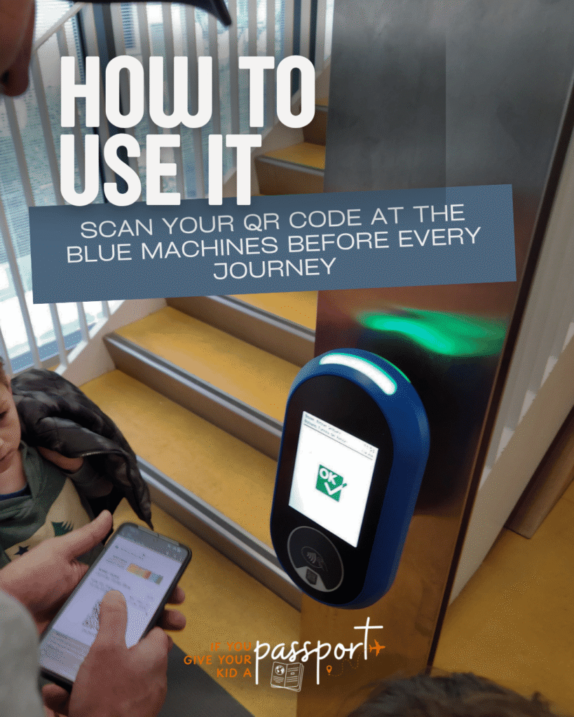 How to use it. Scan your QR code at the blue machines before every journey. Picture of the blue scanner machine for the South Tyrol Guest Pass validation.