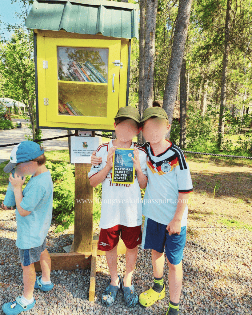 Shared library at West Glacier KOA Resort where my son found this awesome National Park book!